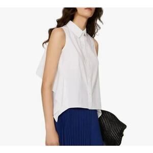 Peter Som White SZ 12 Sleeveless Draped Collard Top Quiet Luxury Minimalist Euro